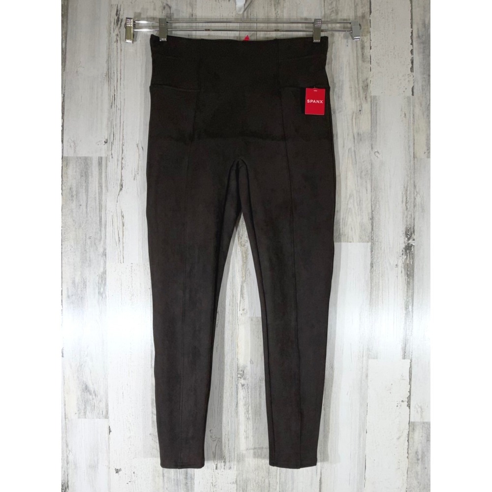 Spanx Faux Suede Leggings XL Chocolate Brown High Rise Front Seam 20322R NWT